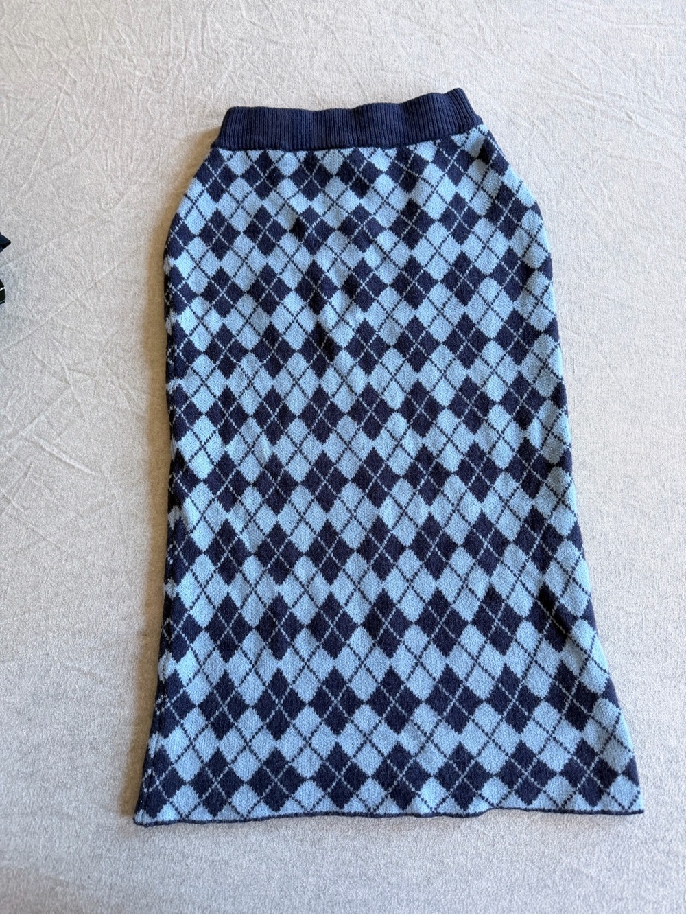SHEIN Navy and Light Blue Argyle Knit Midi Skirt